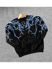 Erkek Yıldırım Baslılı Bisiklet Yaka 3 İplik Pamuklu Sweatshirt - Siyah