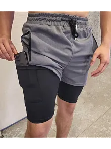 Erkek İç Cepli Sporcu Alt Taytlı Şort - Gri
