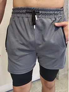 Erkek İç Cepli Sporcu Alt Taytlı Şort - Gri