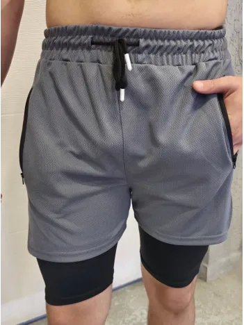 Erkek İç Cepli Sporcu Alt Taytlı Şort - Gri Erkek İç Cepli Sporcu Alt Taytlı Şort - Gri