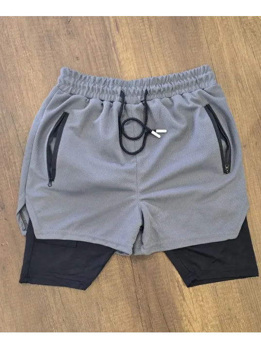 Erkek İç Cepli Sporcu Alt Taytlı Şort - Gri Erkek İç Cepli Sporcu Alt Taytlı Şort - Gri