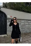 Kadın İkili Fermuarlı Hırkalı Etekli Takım - Siyah