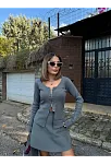 Kadın İkili Fermuarlı Hırkalı Etekli Takım - Füme