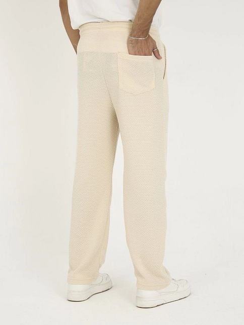 Erkek Jakar Kutu Desenli Baggy Eşofman Pantolon - Bej