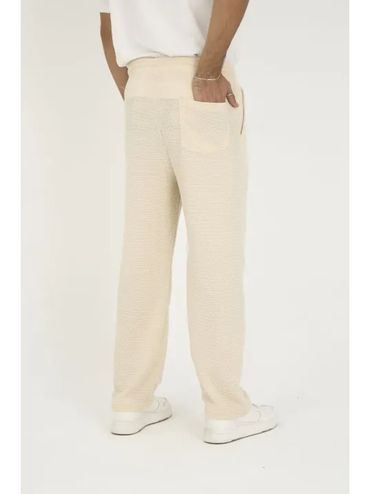 Erkek Jakar Kutu Desenli Baggy Eşofman Pantolon - Bej
