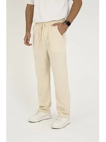 Erkek Jakar Kutu Desenli Baggy Eşofman Pantolon - Bej