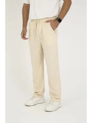 Erkek Jakar Kutu Desenli Baggy Eşofman Pantolon - Bej