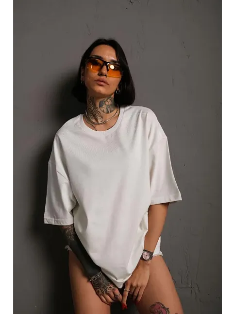 Kadın Tişört Yazlık Düz Kısa Kol Penye T-shirt - Beyaz