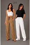 Kadın 2'li Bürümcük Kumaş Beli Lastikli Bağcıklı Bol Paça Pantolon - Beyaz/vizon