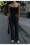Kadın Arkadan Yırtmaçlı Jeans Kot Palazzo Pantolon - Siyah