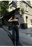 Kadın Arkadan Yırtmaçlı Jeans Kot Palazzo Pantolon - Siyah