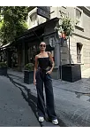 Kadın Arkadan Yırtmaçlı Jeans Kot Palazzo Pantolon - Siyah