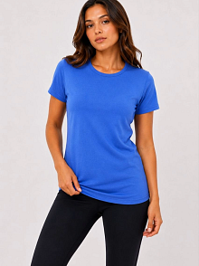 Kadın Basic Bisiklet Yaka Yazlık Slim Fit T-shirt - Mavi & Hardal Sarısı