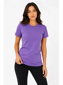 Kadın Basic Bisiklet Yaka Yazlık Slim Fit T-shirt - Mor & Petrol Mavisi