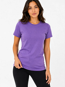 Kadın Basic Bisiklet Yaka Yazlık Slim Fit T-shirt - Mor  & Turuncu