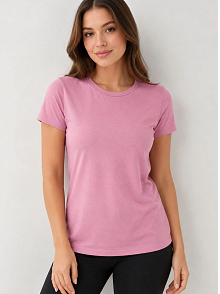 Kadın Basic Bisiklet Yaka Yazlık Slim Fit T-shirt - Pudra Pembe & Turuncu