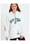 Kadın Oversize Kapüşonlu Cepli Ön Kol Baskılı 3 İplik Pamuklu Hoodie Sweatshirt - Beyaz
