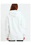 Kadın Oversize Kapüşonlu Cepli Ön Kol Baskılı 3 İplik Pamuklu Hoodie Sweatshirt - Beyaz