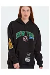 Kadın Oversize Kapüşonlu Cepli Ön Kol Baskılı 3 İplik Pamuklu Hoodie Sweatshirt - Siyah