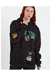 Kadın Oversize Kapüşonlu Cepli Ön Kol Baskılı 3 İplik Pamuklu Hoodie Sweatshirt - Siyah