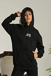 Kadın Oversize Kapüşonlu Cepli Baskılı 3 İplik Pamuklu Hoodie Sweatshirt - Siyah