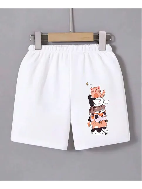 Kadın Beli Lastikli Baskılı Mini Şort - Beyaz
