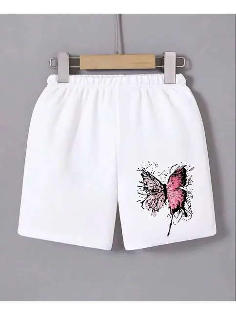 Kadın Beli Lastikli Baskılı Mini Şort - Beyaz