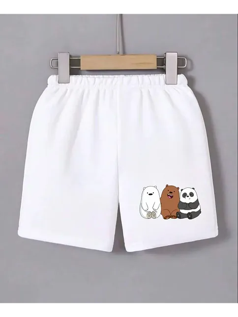 Kadın Beli Lastikli Baskılı Mini Şort - Beyaz