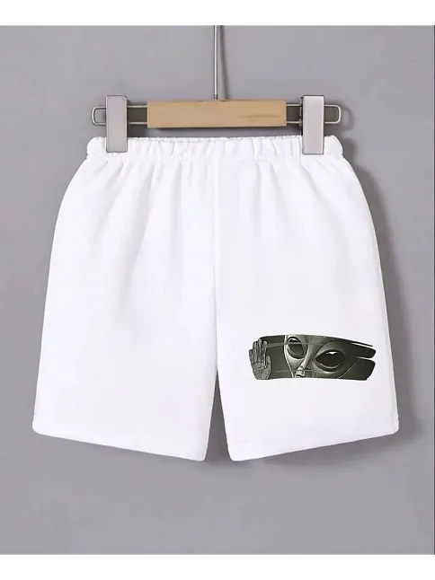 Kadın Beli Lastikli Baskılı Mini Şort - Beyaz