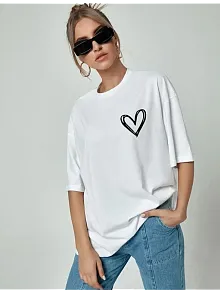 Kadın Tişört Bisiklet Yaka Baskılı Oversize T-shirt - Beyaz