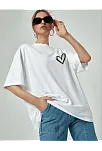 Kadın Tişört Bisiklet Yaka Baskılı Oversize T-shirt - Beyaz