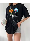 Kadın Kısa Kol Tişört Bisiklet Yaka Baskılı Oversize T-shirt - Siyah