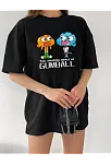 Kadın Kısa Kol Tişört Bisiklet Yaka Baskılı Oversize T-shirt - Siyah