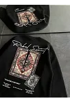 Kadın Bisiklet Yaka Kilim Halı Baskılı 3 İplik Pamuklu Sweatshirt - Siyah