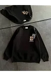Kadın Bisiklet Yaka Kilim Halı Baskılı 3 İplik Pamuklu Sweatshirt - Siyah