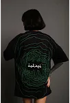 Kadın Bisiklet Yakalı Sırt Baskılı Oversize Kısa Kol T-shirt - Siyah