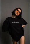 Kadın Bisiklet Yakalı Sırt Baskılı Oversize Kısa Kol T-shirt - Siyah