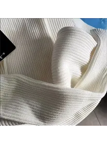 Kadın Boğazlı Uzun Fitilli Triko Dokuma Elbise - Beyaz