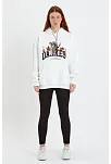 Kadın Oversize Kapüşonlu Cepli Baskılı 3 İplik Pamuklu Hoodie Sweatshirt - Beyaz