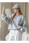 Kadın 3 İplik Pamuklu Oversize Yarım Fermuarlı Yakalı Basic Sweatshirt - Gri