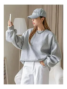 Kadın 3 İplik Pamuklu Oversize Yarım Fermuarlı Yakalı Basic Sweatshirt - Gri