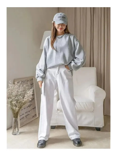 Kadın 3 İplik Pamuklu Oversize Yarım Fermuarlı Yakalı Basic Sweatshirt - Gri
