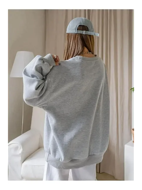 Kadın 3 İplik Pamuklu Oversize Yarım Fermuarlı Yakalı Basic Sweatshirt - Gri
