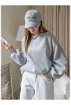 Kadın 3 İplik Pamuklu Oversize Yarım Fermuarlı Yakalı Basic Sweatshirt - Gri