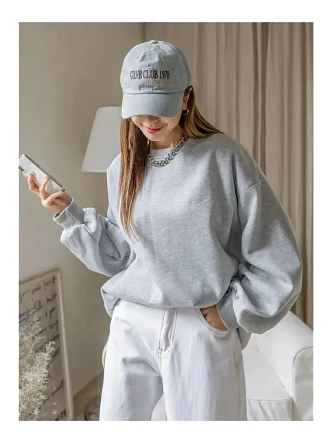 Kadın 3 İplik Pamuklu Oversize Yarım Fermuarlı Yakalı Basic Sweatshirt - Gri