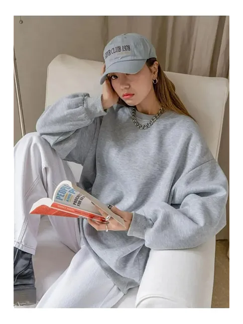 Kadın 3 İplik Pamuklu Oversize Yarım Fermuarlı Yakalı Basic Sweatshirt - Gri