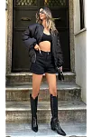 Kadın Oversize Bomber Ceket – Siyah, Fermuarlı, Sokak Modası Tarzı Mont - Siyah