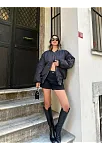 Kadın Oversize Bomber Ceket – Siyah, Fermuarlı, Sokak Modası Tarzı Mont - Siyah