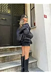 Kadın Oversize Bomber Ceket – Siyah, Fermuarlı, Sokak Modası Tarzı Mont - Siyah