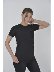 Kadın File Cepli T-shirt Kısa Kol Bisiklet Yaka Slimfit Tişört  - Siyah